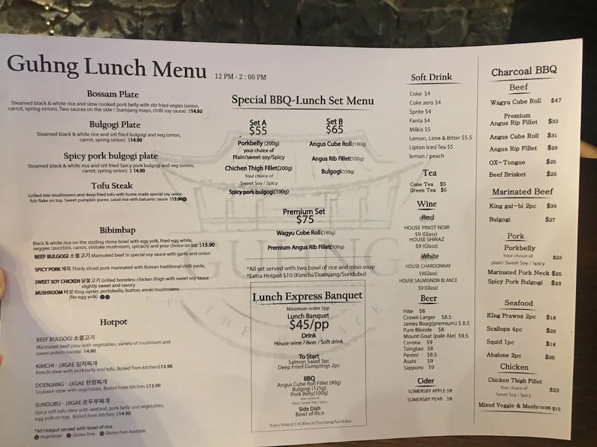 Menu, Guhng The Palace