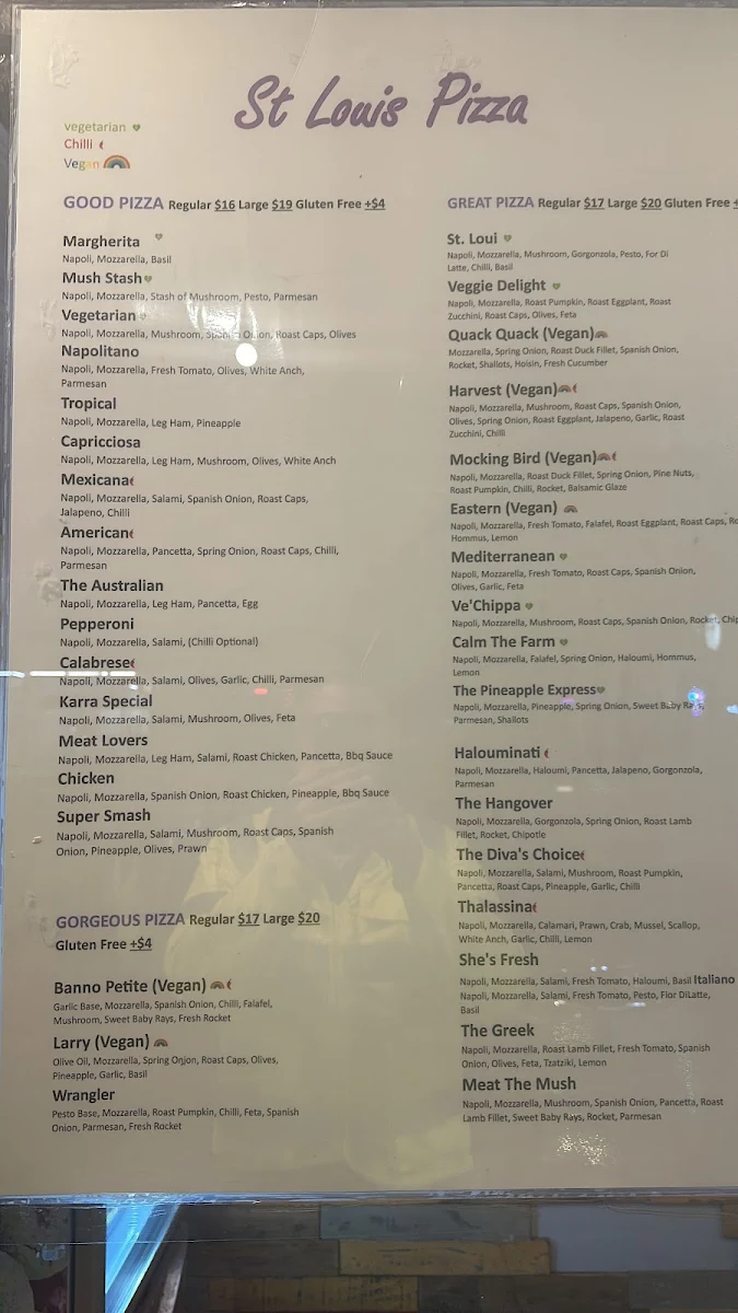 Menu, St. Loui's Pizza