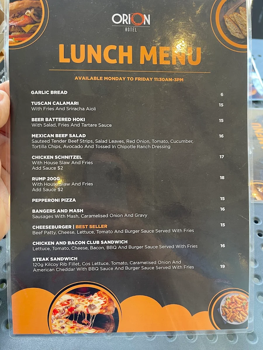 Menu, Orion Hotel