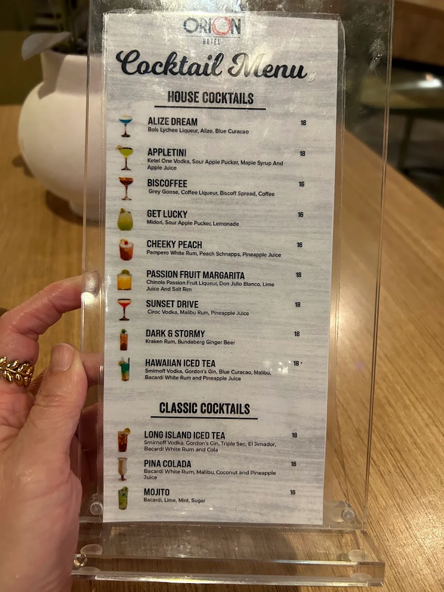 Menu, Orion Hotel