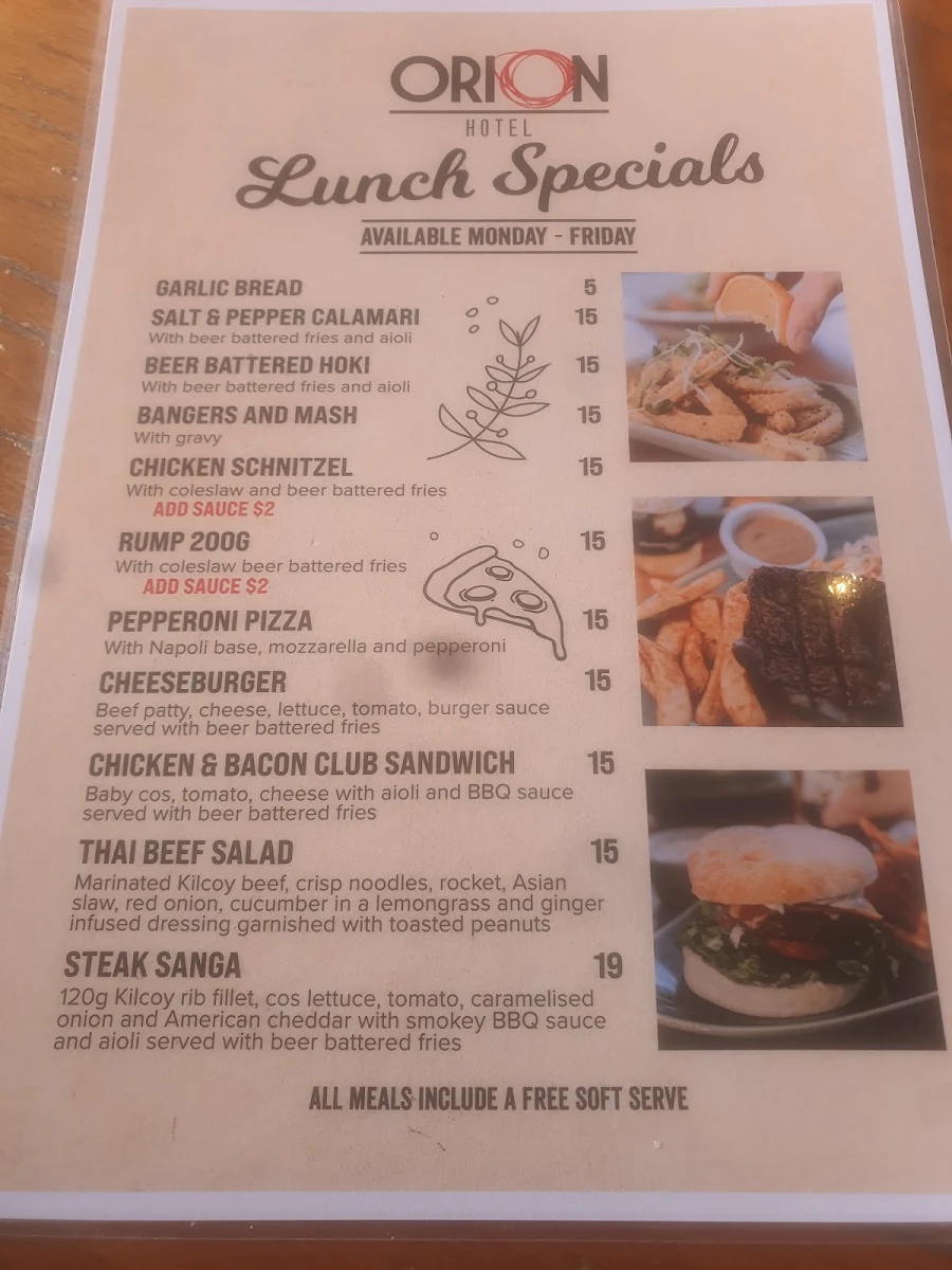 Menu, Orion Hotel