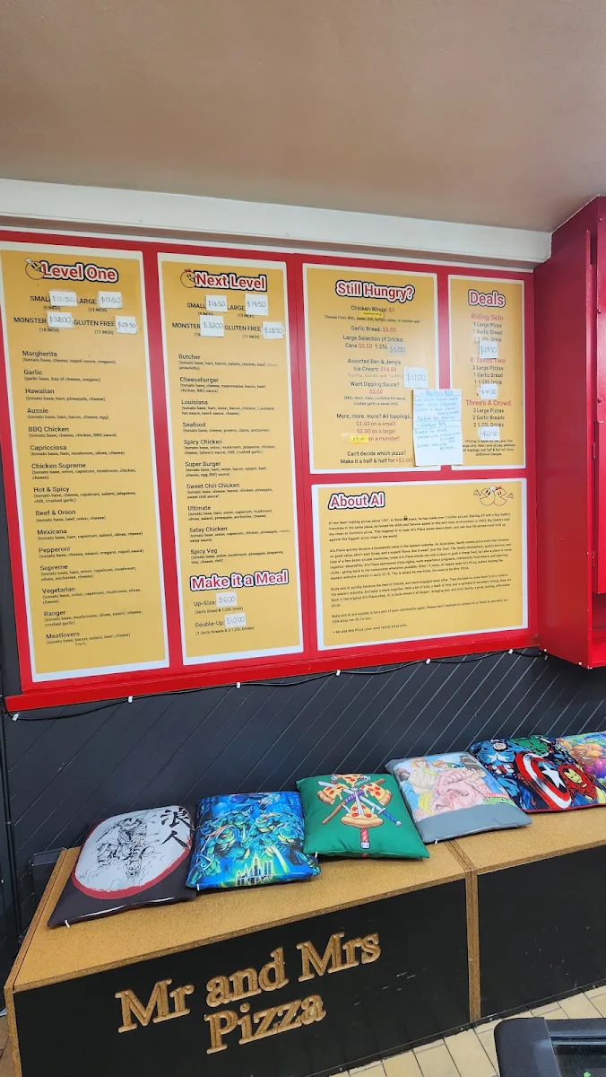 Menu, Mr & Mrs Pizza