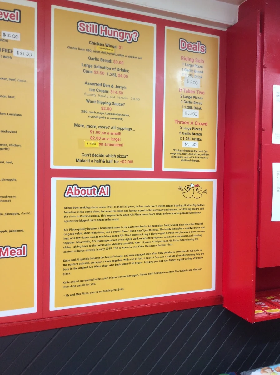 Menu, Mr & Mrs Pizza