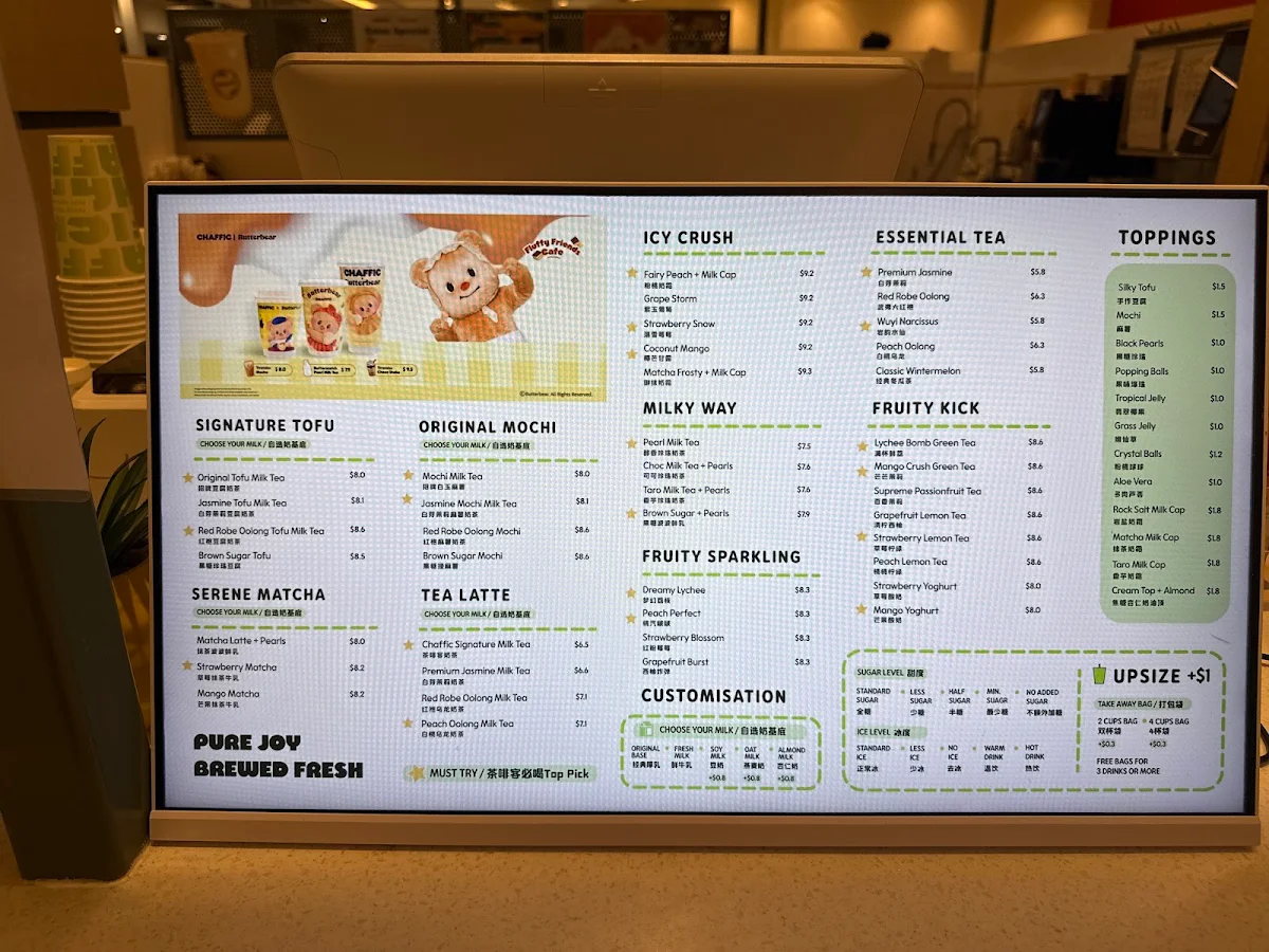 Menu, Chaffic Mirrabooka