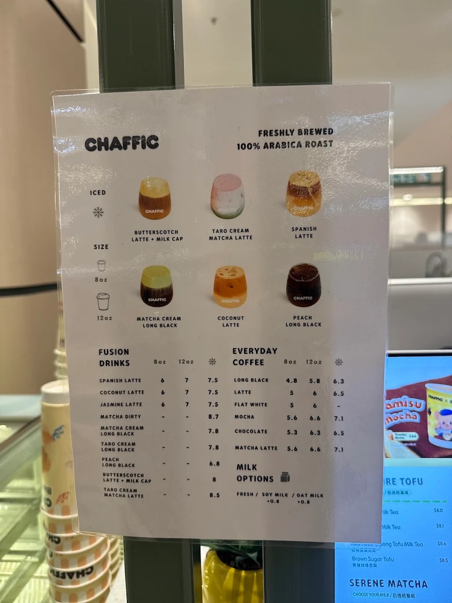 Menu, Chaffic Mirrabooka