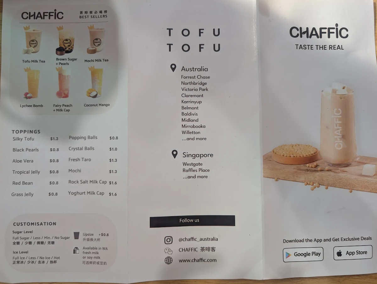 Menu, Chaffic Mirrabooka