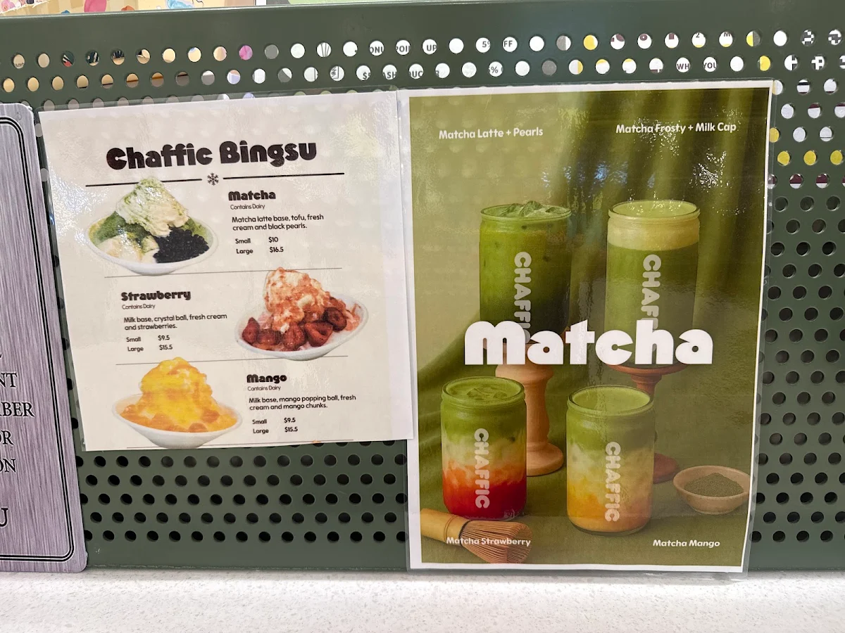 Menu, Chaffic Mirrabooka