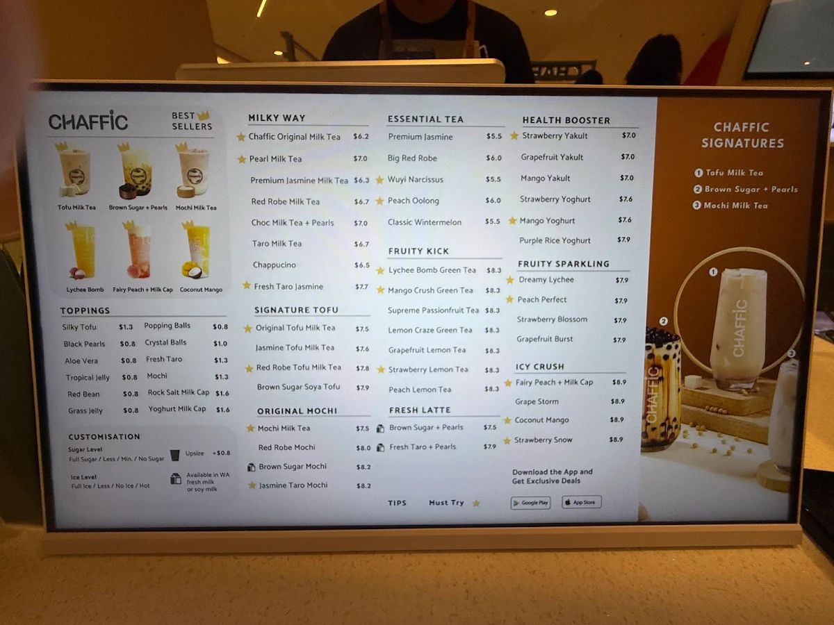 Menu, Chaffic Mirrabooka