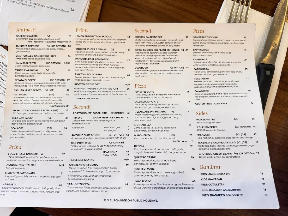 Menu, D'Oro Italian Restaurant and Wine Bar Templestowe
