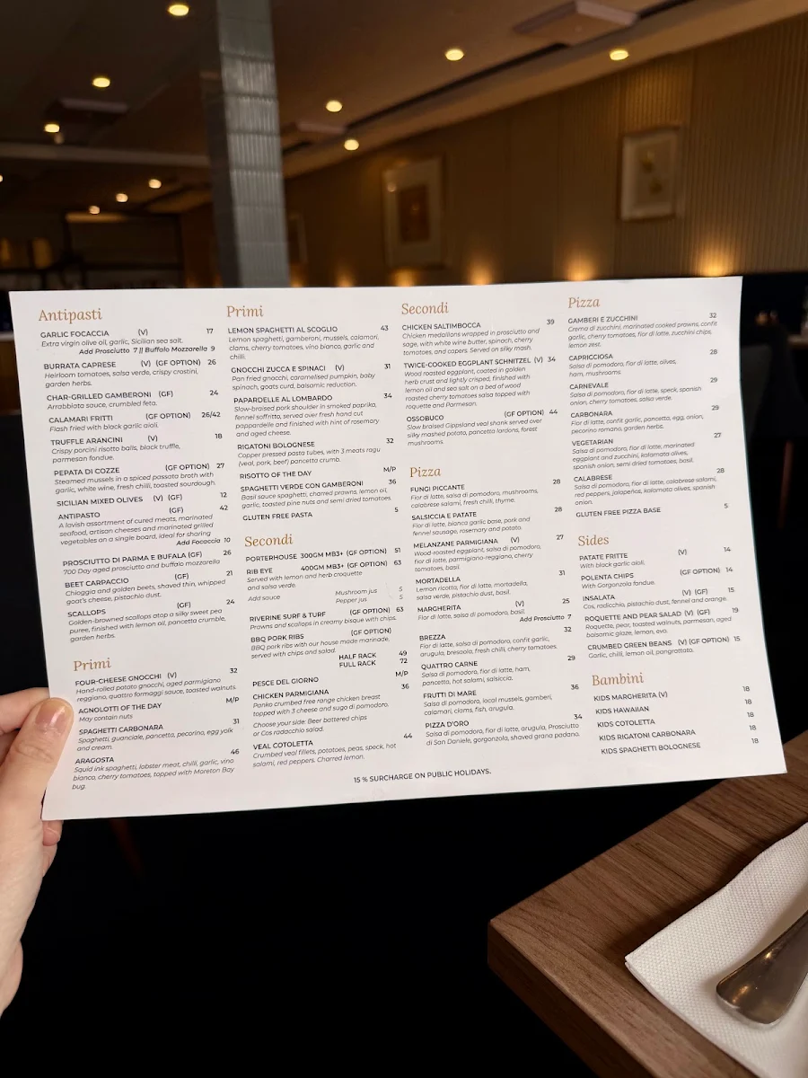 Menu, D'Oro Italian Restaurant and Wine Bar Templestowe