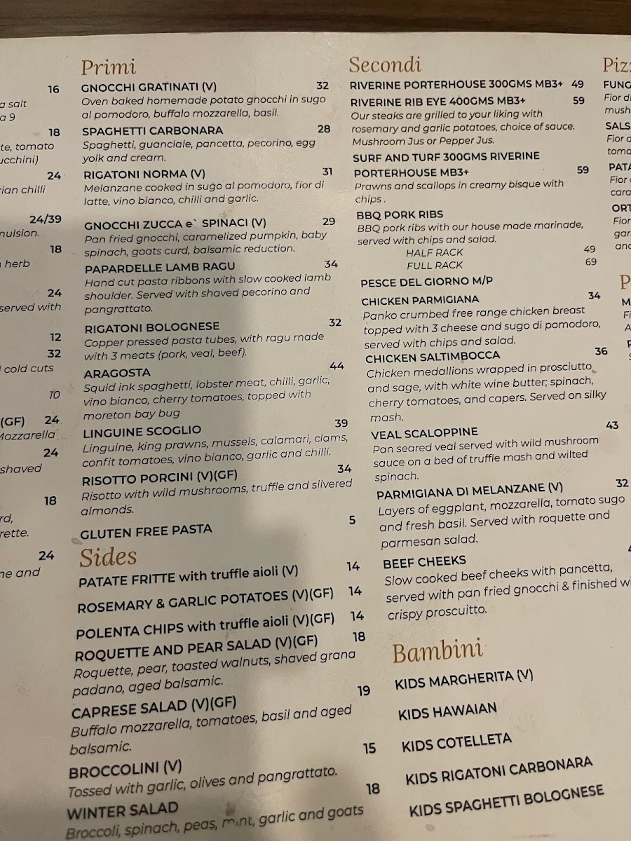 Menu, D'Oro Italian Restaurant and Wine Bar Templestowe