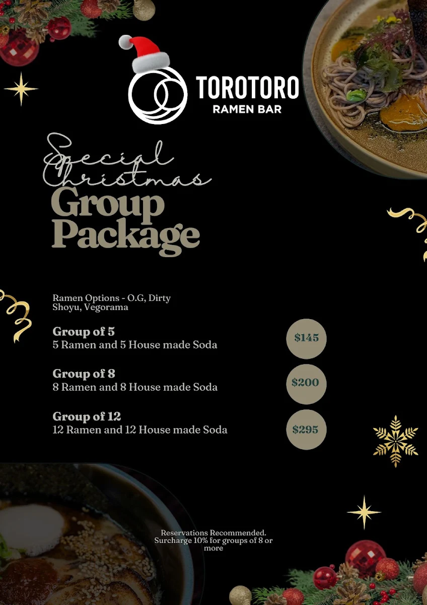 Menu, Torotoro Ramen Bar