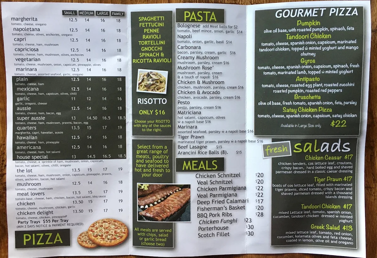 Menu, Craigieburn Pizza Bar