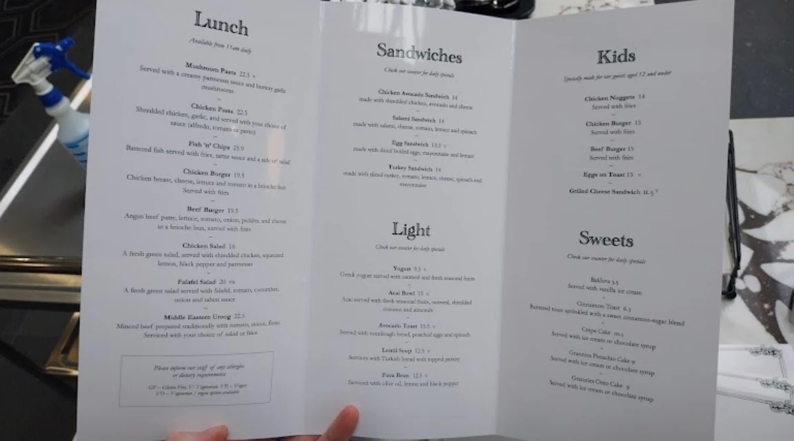 Menu, Grande Cafe