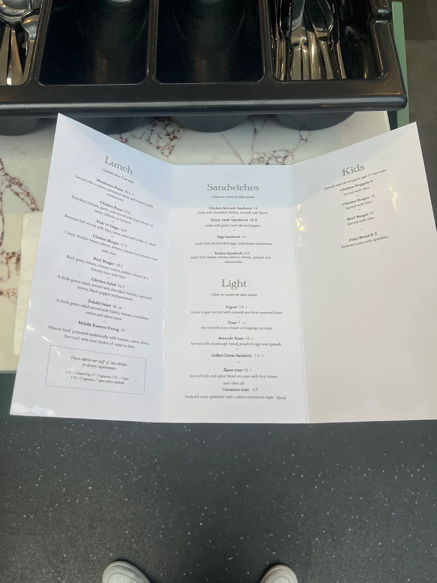 Menu, Grande Cafe