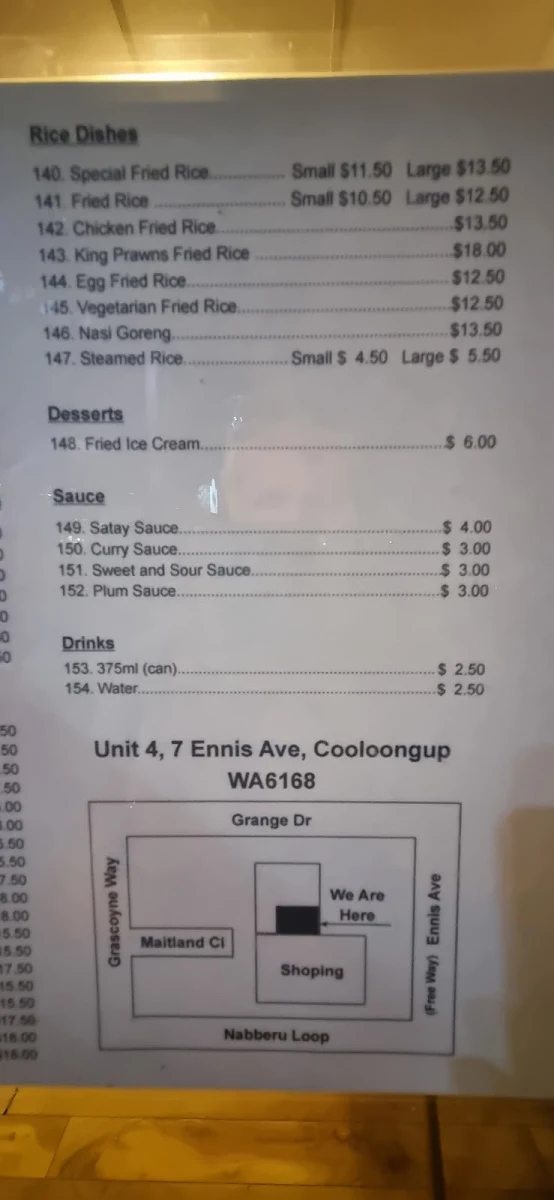 Menu, Yong's Chinese Kitchen