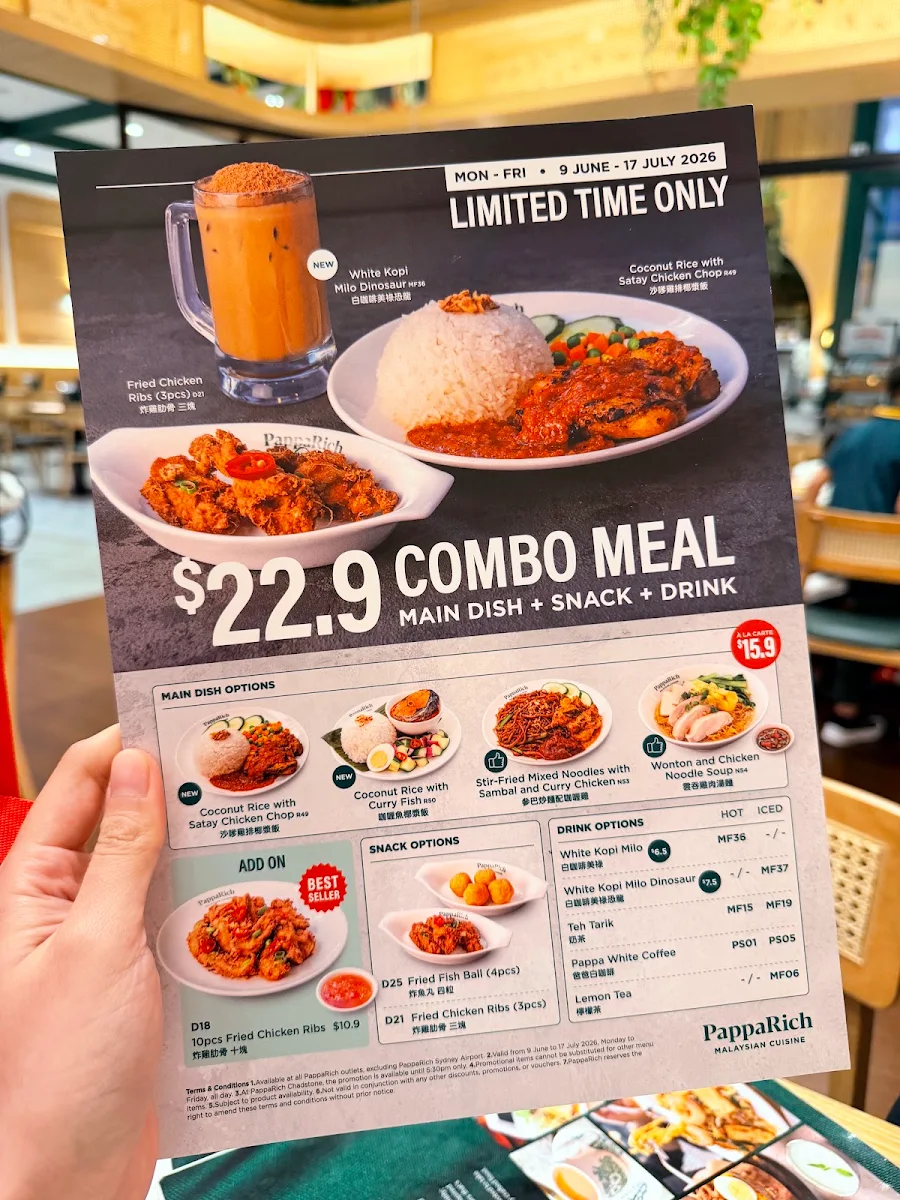 Menu, PappaRich Nunawading