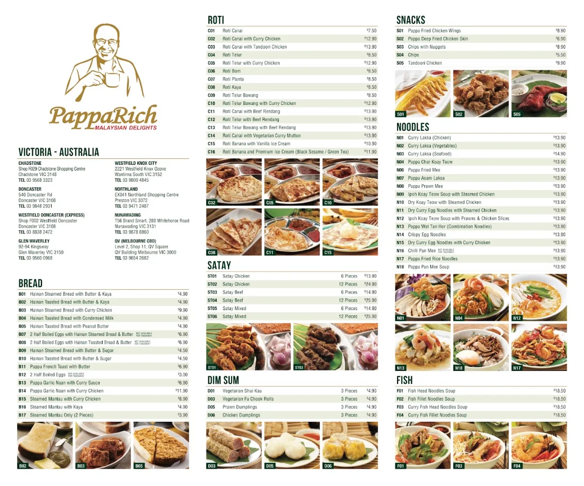 Menu, PappaRich Nunawading