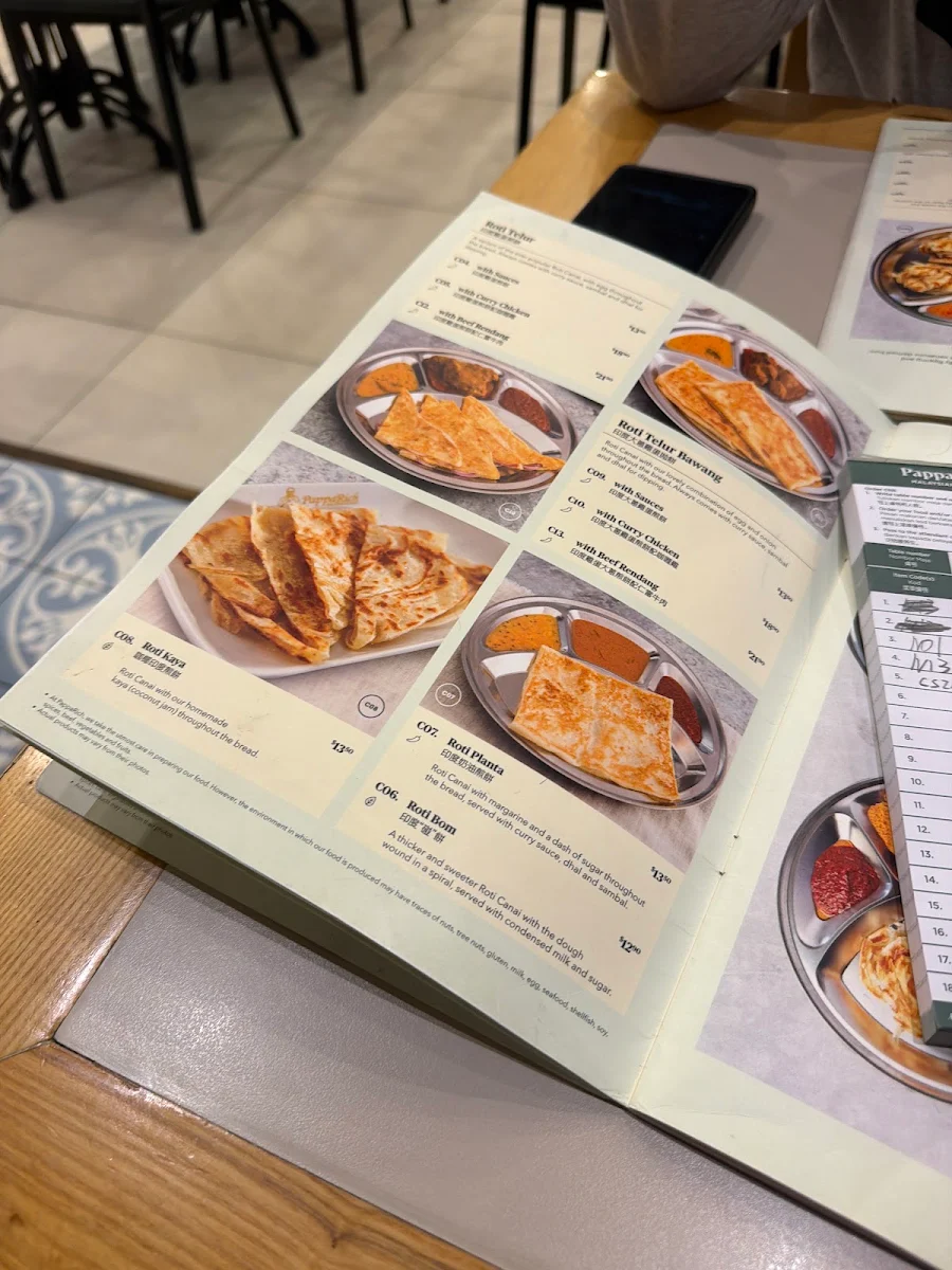 Menu, PappaRich Nunawading