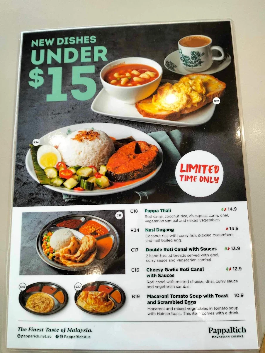 Menu, PappaRich Nunawading