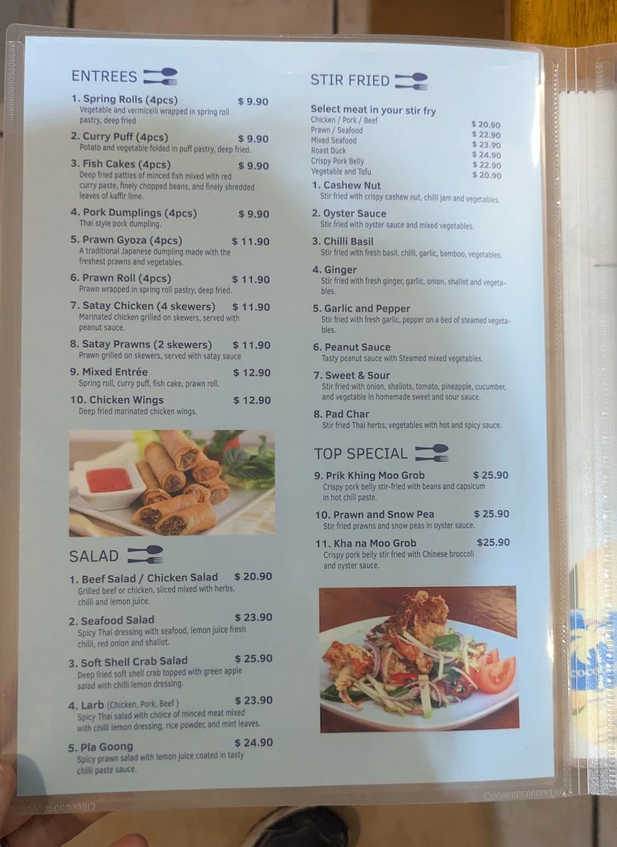 Menu, East Thai Restaurant