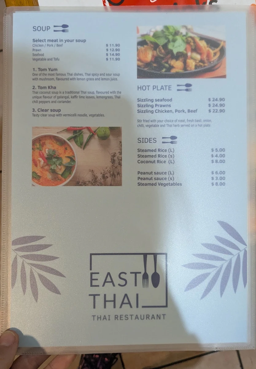 Menu, East Thai Restaurant