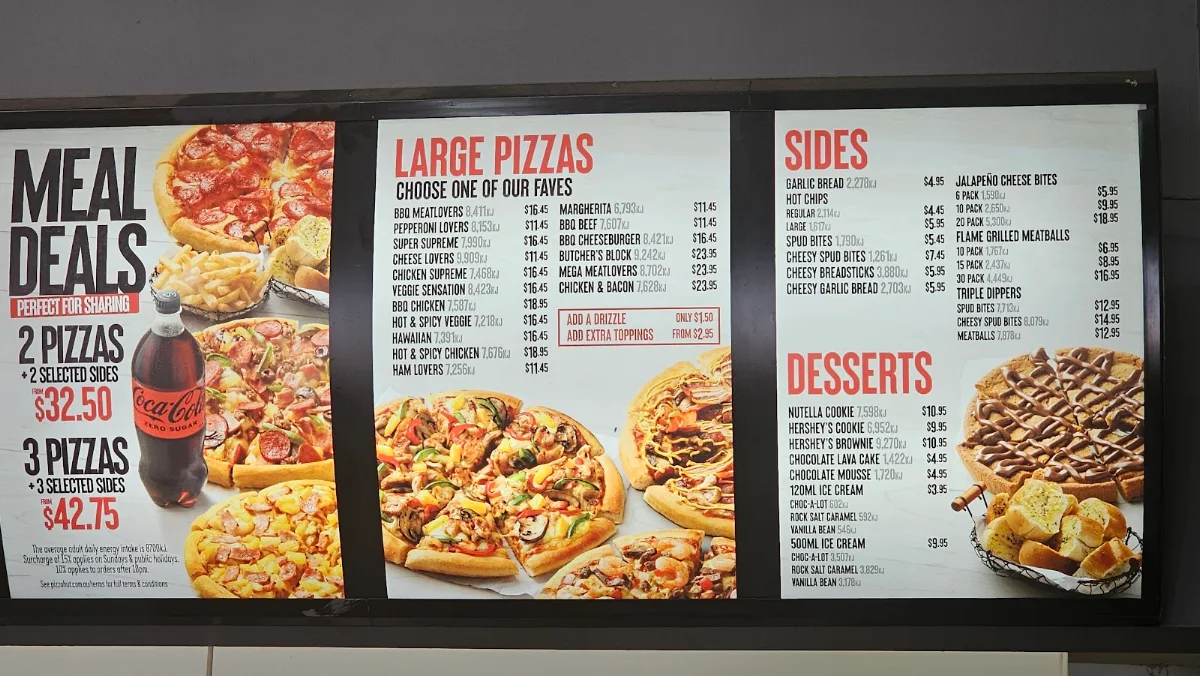 Menu, Pizza Hut Cranbourne