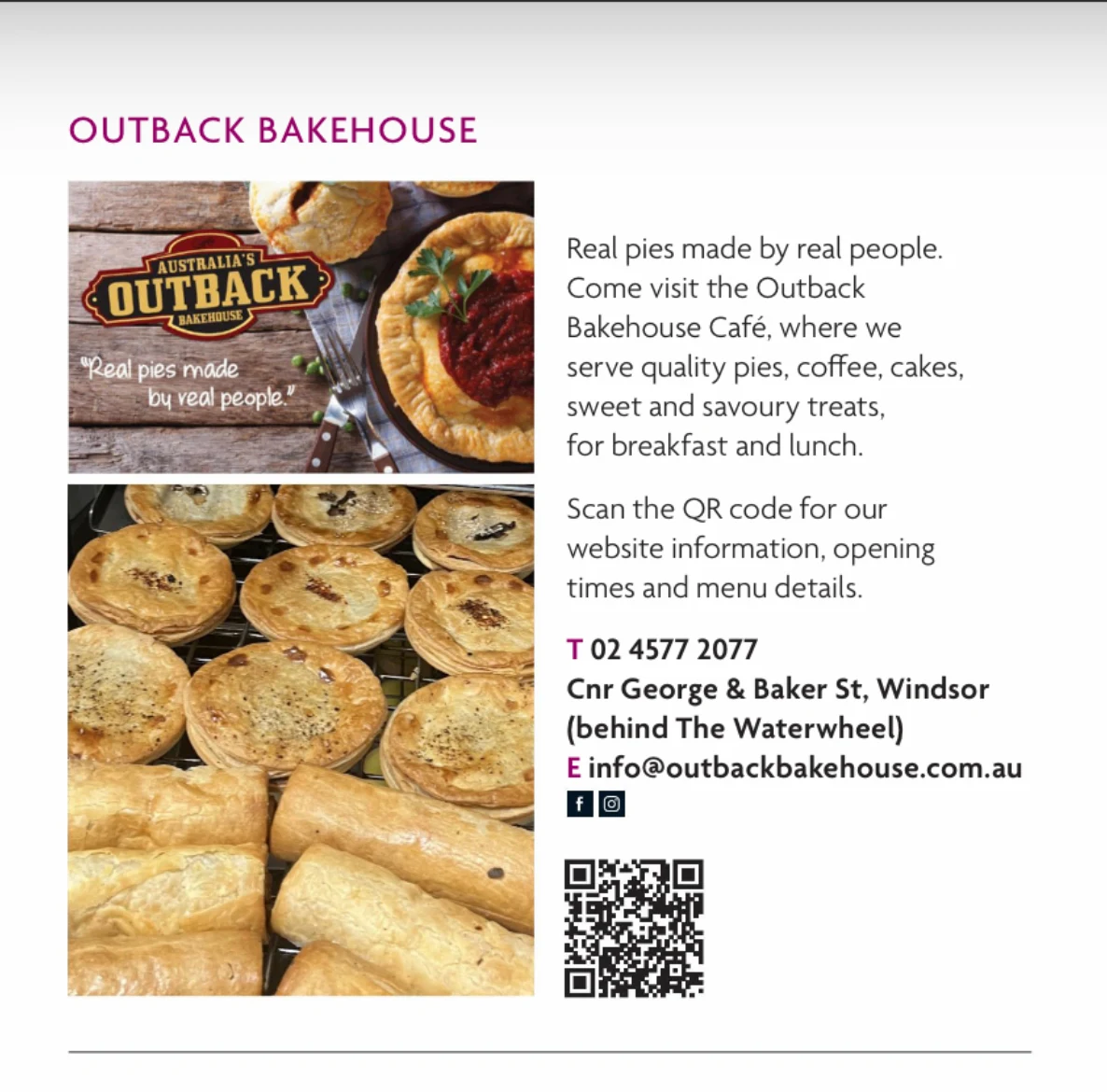 Menu, Outback Bakehouse