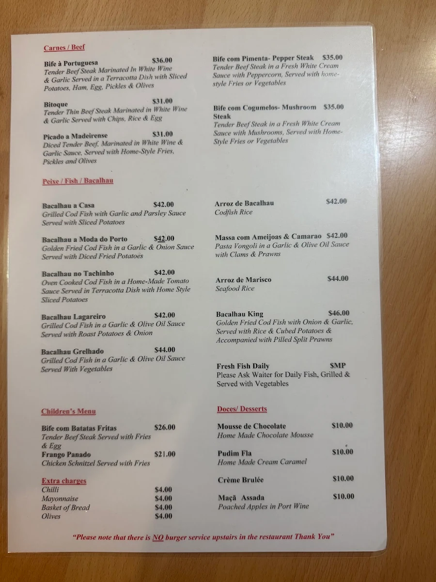 Menu, Frango Petersham