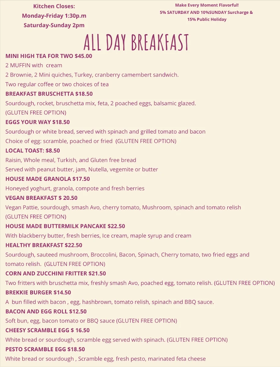Menu, Stonewall Cafe Kiama (Australian and Filipino food)