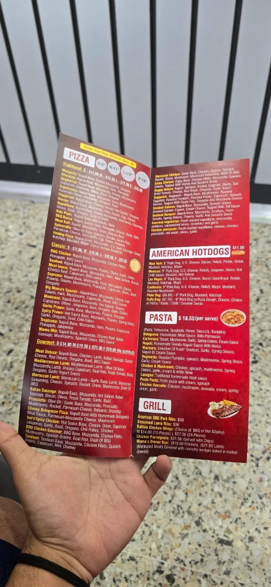 Menu, Big Mama's Pizza