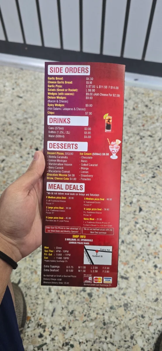 Menu, Big Mama's Pizza