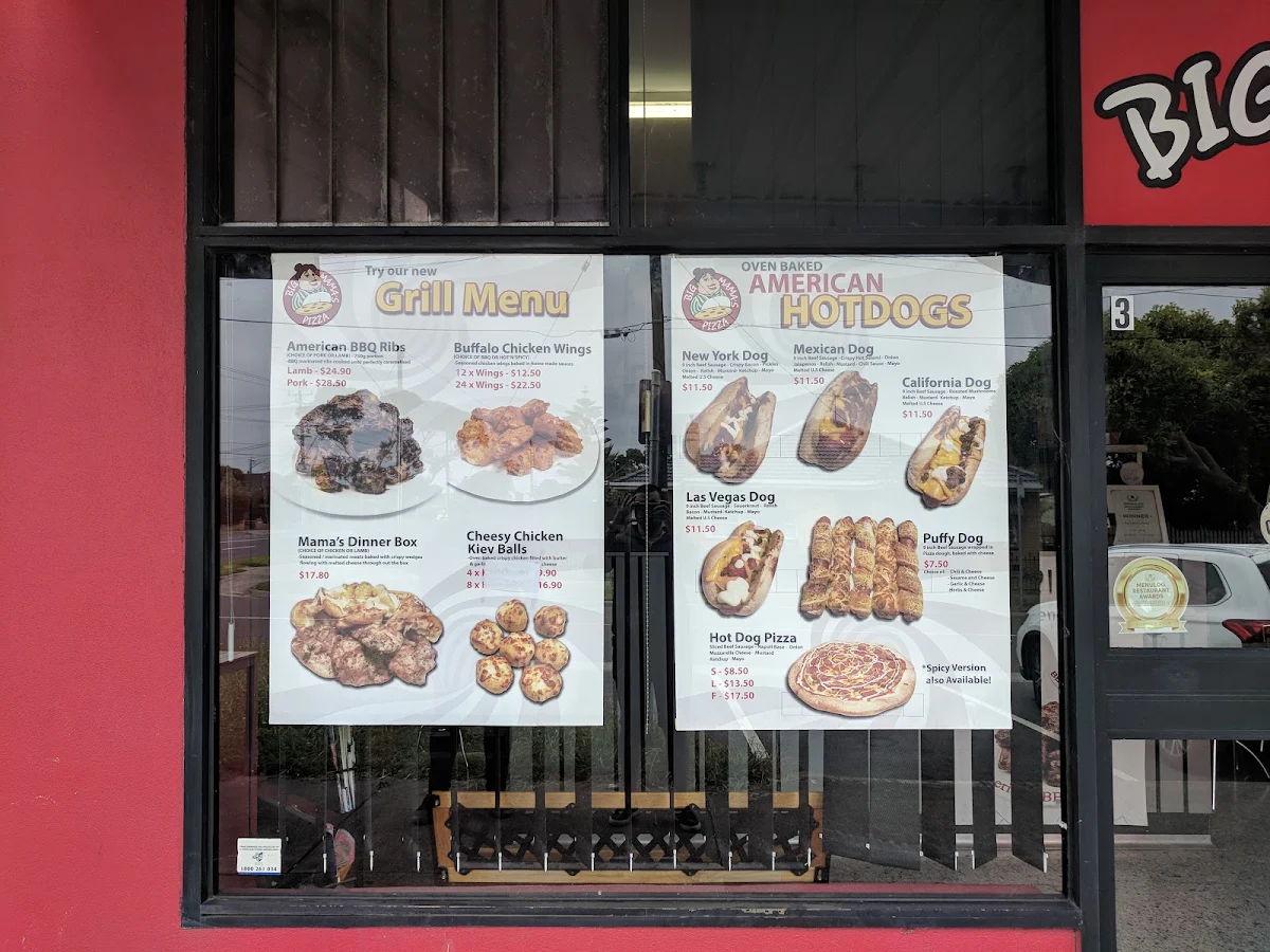 Menu, Big Mama's Pizza