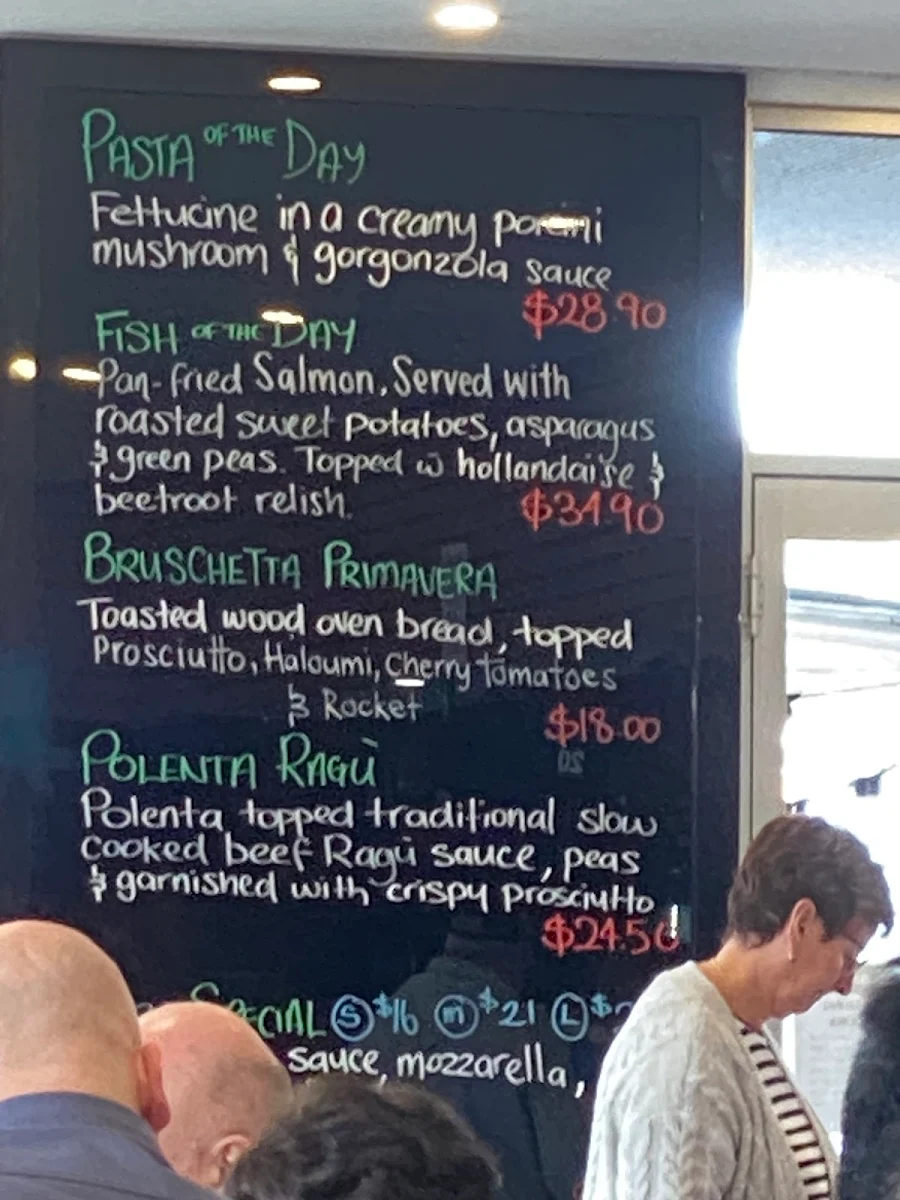 Menu, Bocelli Caffe Ristorante