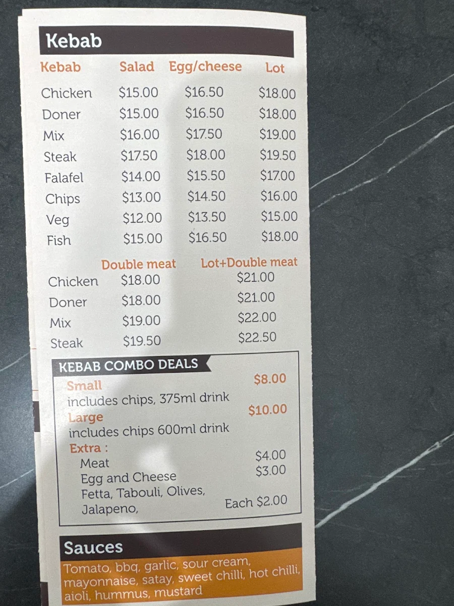 Menu, Dayton kebabs
