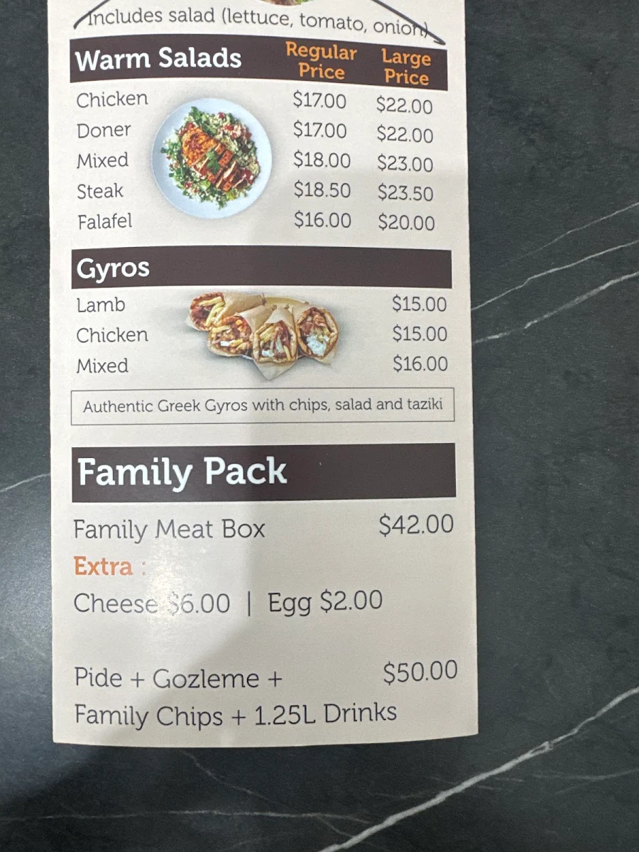 Menu, Dayton kebabs