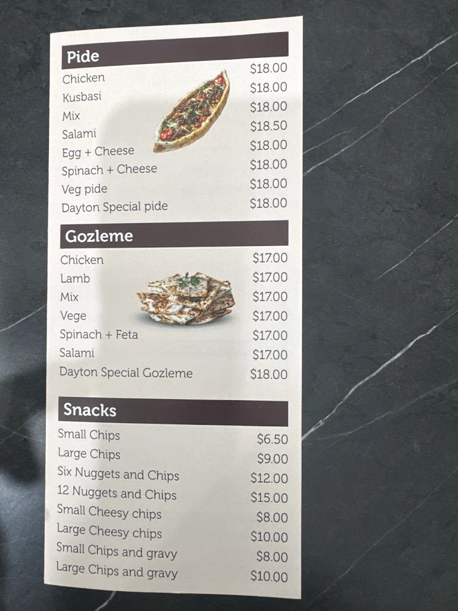 Menu, Dayton kebabs