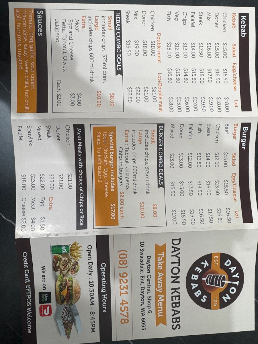 Menu, Dayton kebabs