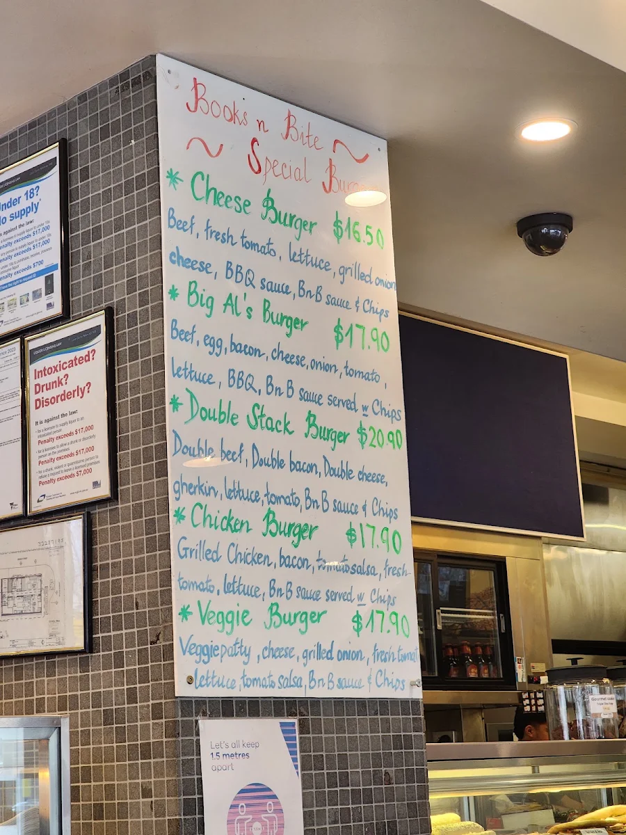 Menu, Books n Bites cafe