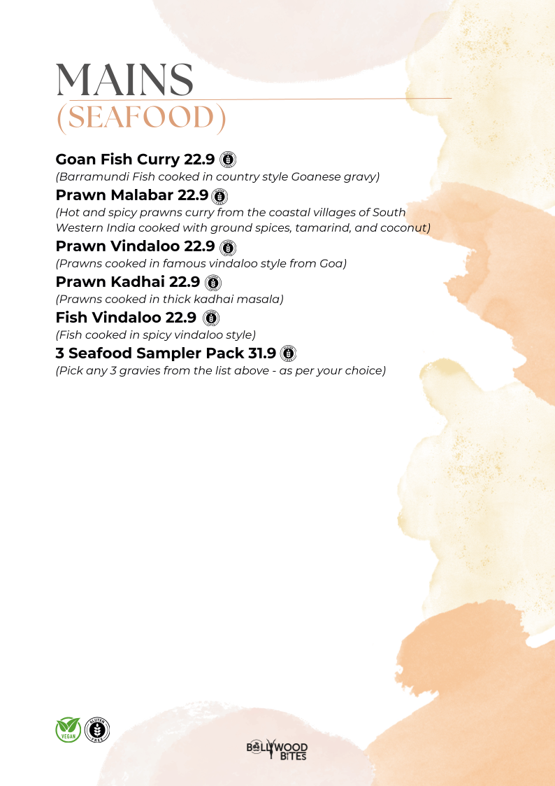 Menu, Bollywood Bites Adelaide's best indian restaurant