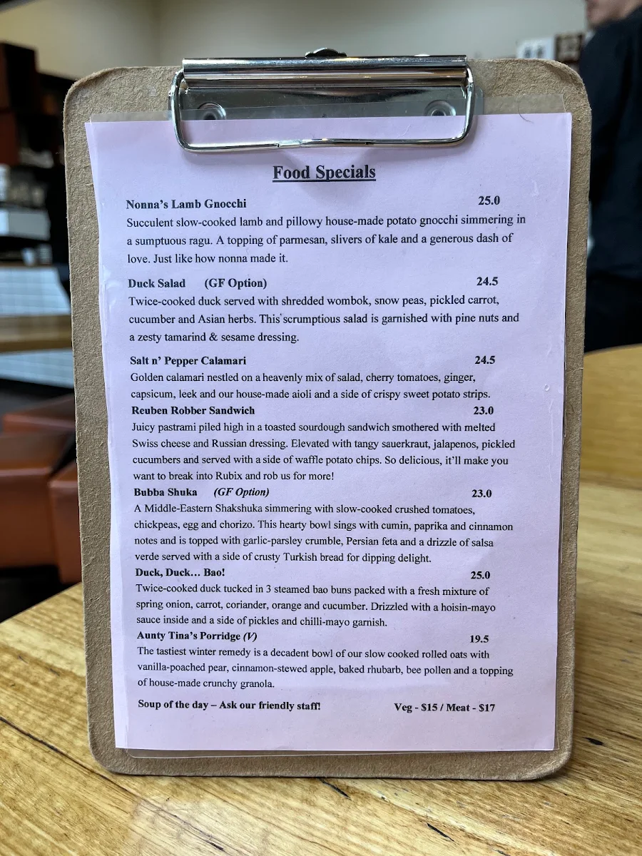 Menu, Cafe Rubix