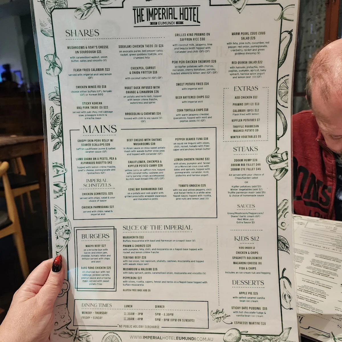 Menu, Imperial Hotel Eumundi