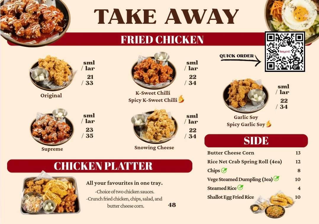 Menu, kornerd.