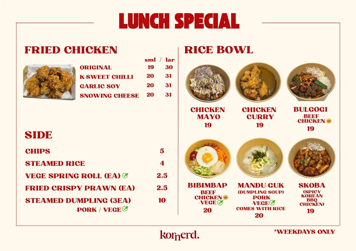 Menu, kornerd.