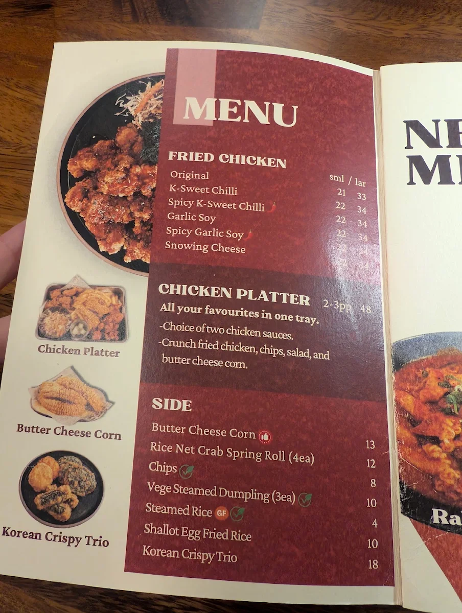 Menu, kornerd.