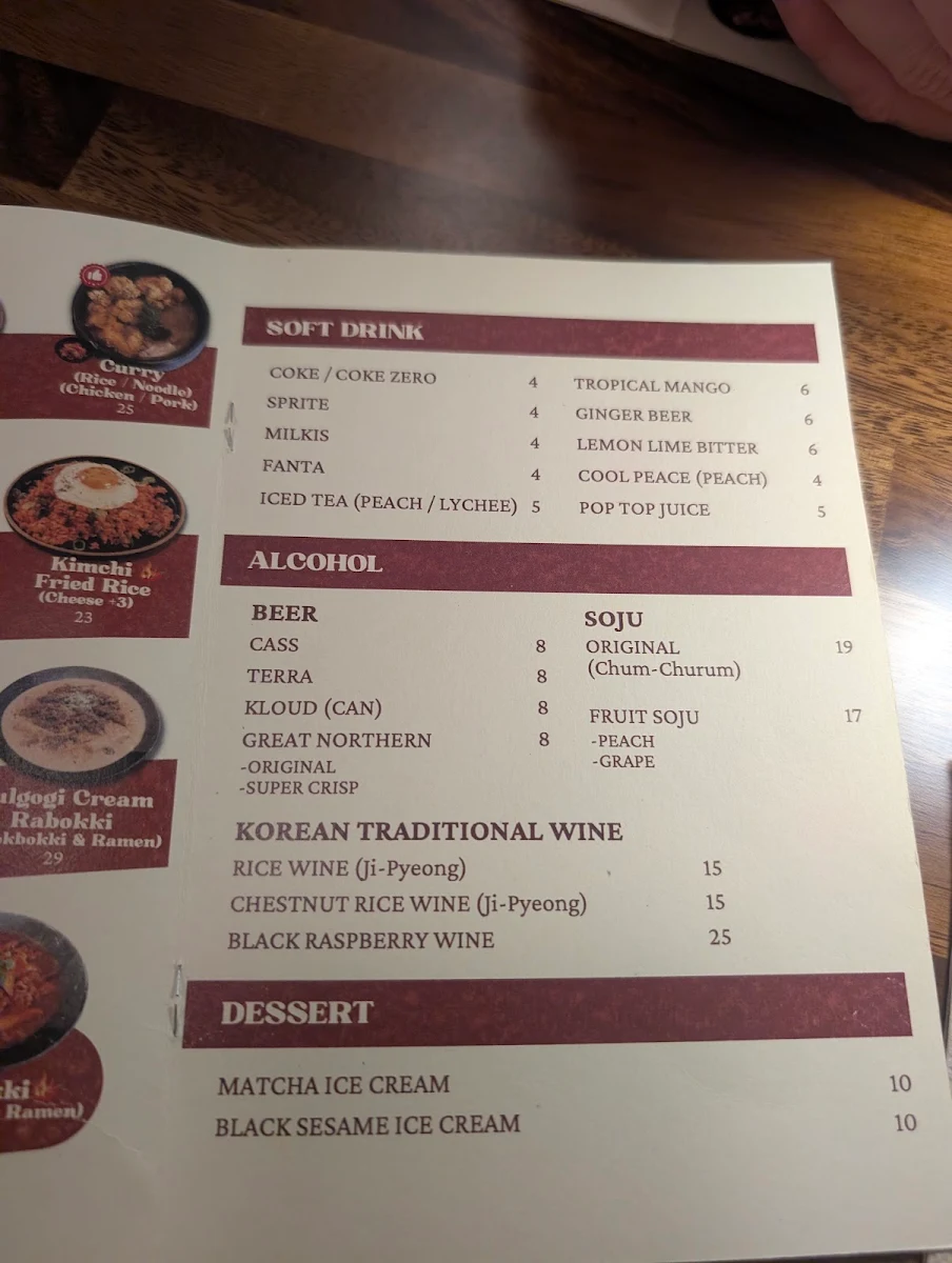 Menu, kornerd.