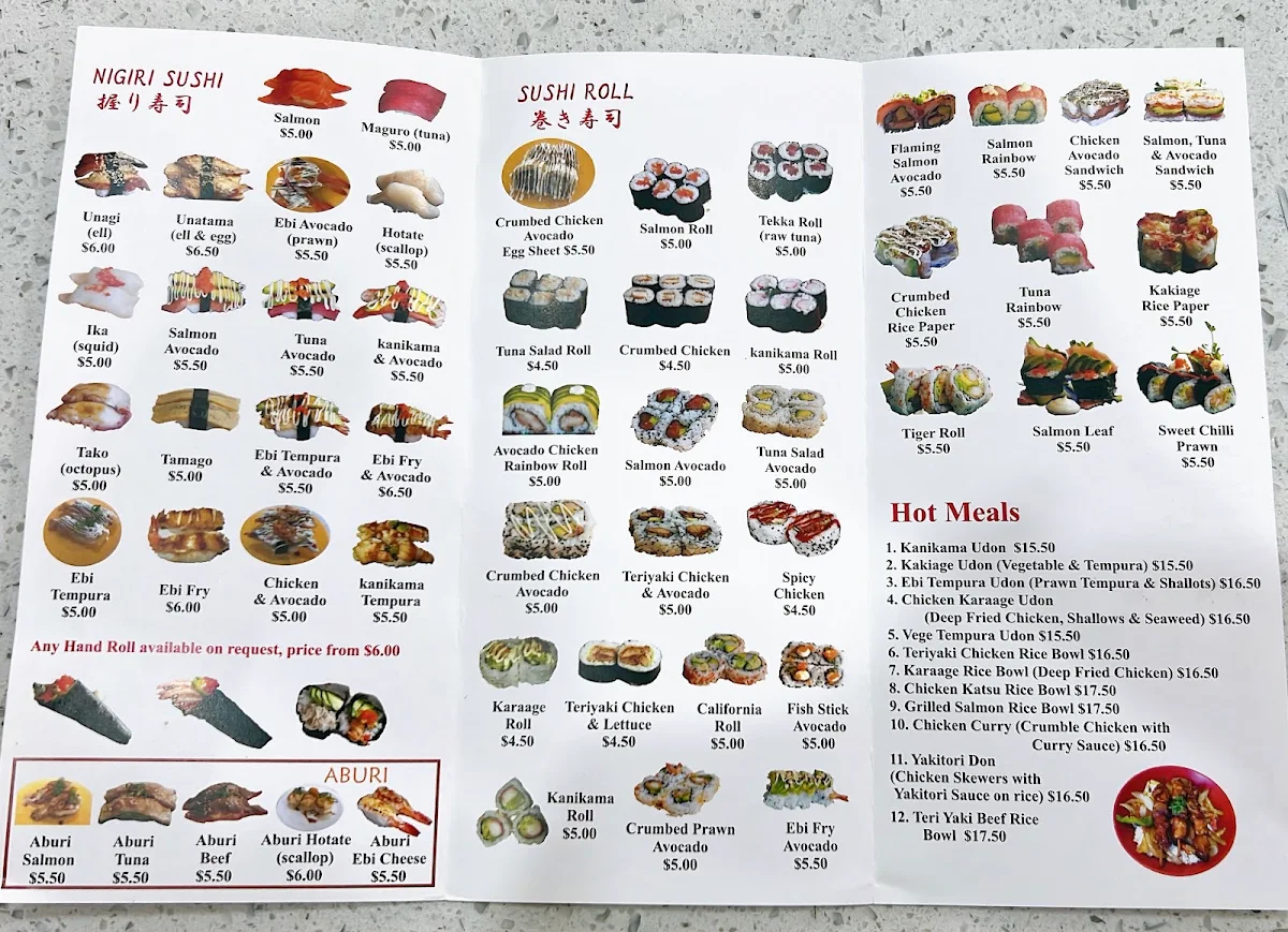 Menu, Sushi City Tram Gympie