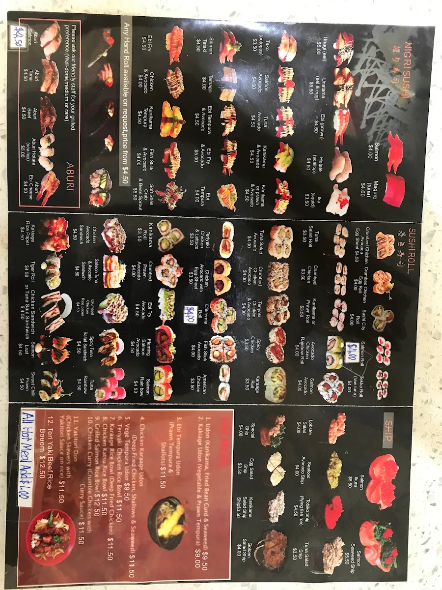 Menu, Sushi City Tram Gympie