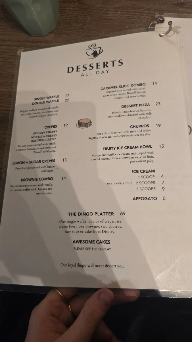 Menu, The Dingo Cafe