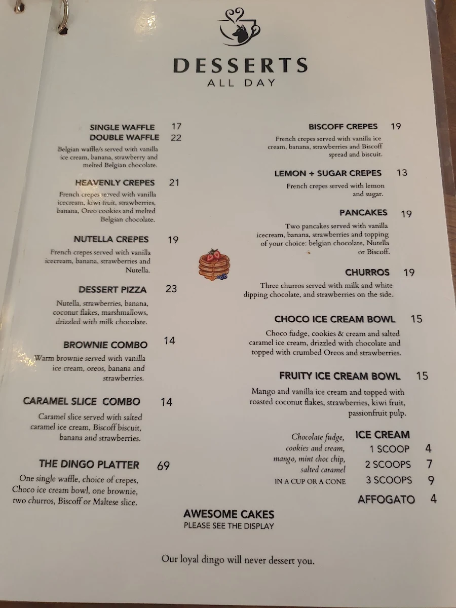 Menu, The Dingo Cafe